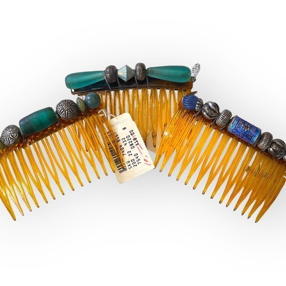 Set of 3 1990’s Hair Comb Decorative Beaded Ann Cichon Dallas NWT - Picture 2 of 11